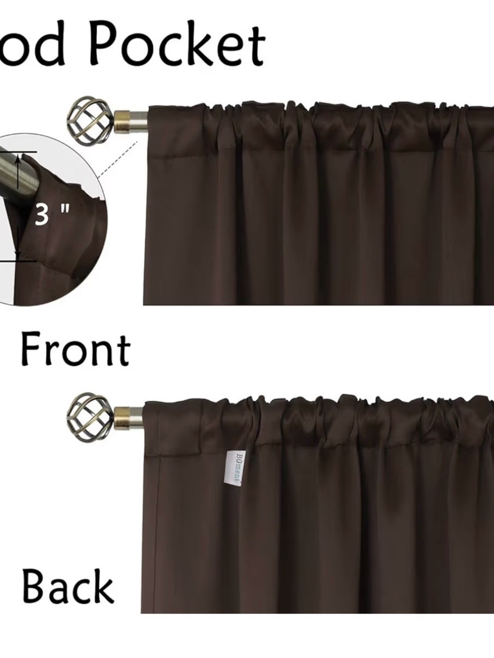 EUC BGment Brown Blackout Curtains; 2 Panels each 52”W x 62”L - Picture 4 of 7